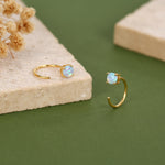 Blue Opal 4mm Open Huggie Hoop Earrings in Sterling Silver, Pull Through C Hoops