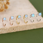 Blue Opal 4mm Open Huggie Hoop Earrings in Sterling Silver, Pull Through C Hoops