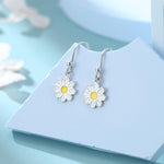 Sterling Silver Enamel Daisy Drop Hook Earrings, Dainty Dangle Daisy Earrings, Flower Earrings? Daisy Hook Earrings