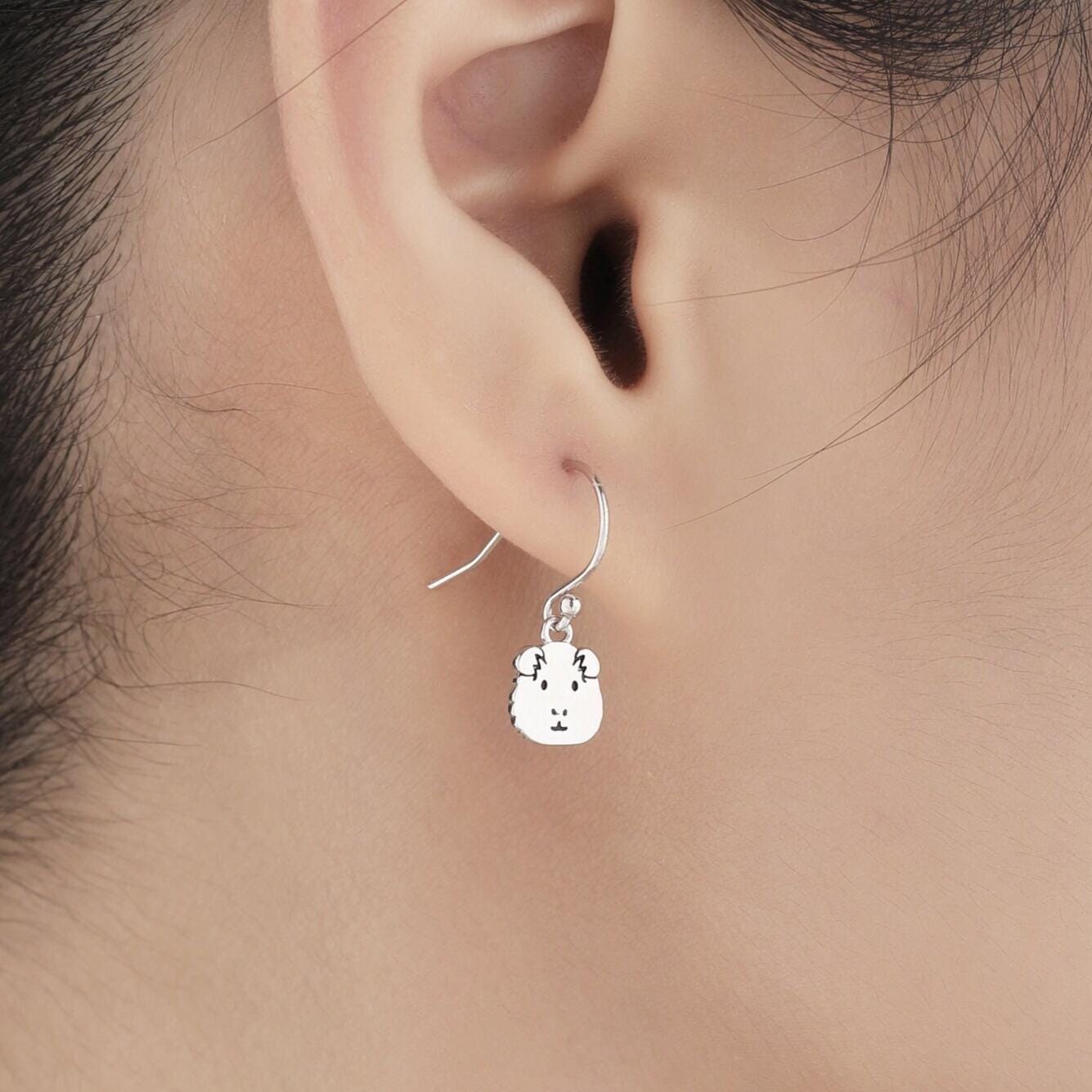 Guinea Pig Drop Hook Earrings in Sterling Silver, Silver Gold or Rose Gold, Guinea Pig Earrings, Pet Earrings, Guinea Pig Earrings