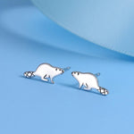 Dainty Beaver Stud Earrings in Sterling Silver, Silver or Gold or Rose Gold, Tiny Silver Beaver Earrings