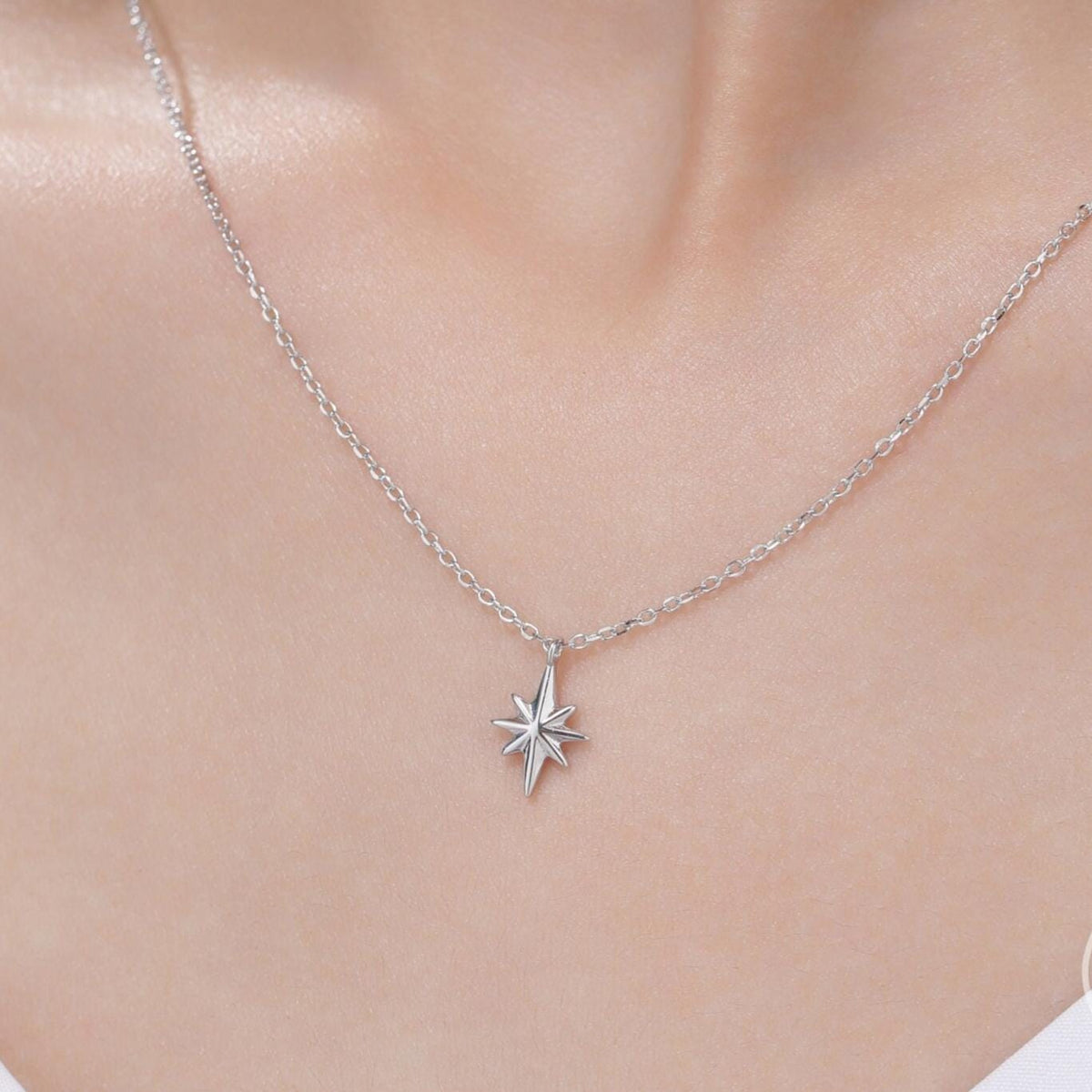Minimal North Star Pendant Necklace in Sterling Silver, Silver or Gold or Rose Gold, Starburst Necklace, Tiny Star Necklace