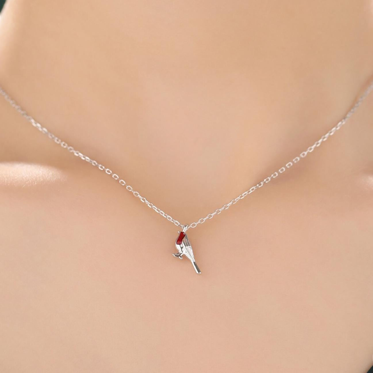 Extra Tiny Robin Bird Pendant Necklace in Sterling Silver with Enamel, Silver Robin Pendant, Nature Inspired Jewellery, Bird Necklace