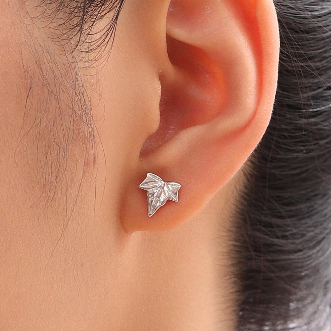 Ivy Leaf Stud Earrings in Sterling Silver, Silver, Gold or Rose Gold, Nature Inspired Leaf Earrings