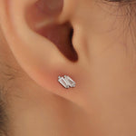 Double Trapezoid CZ 18G Screw Back Earrings in Sterling Silver