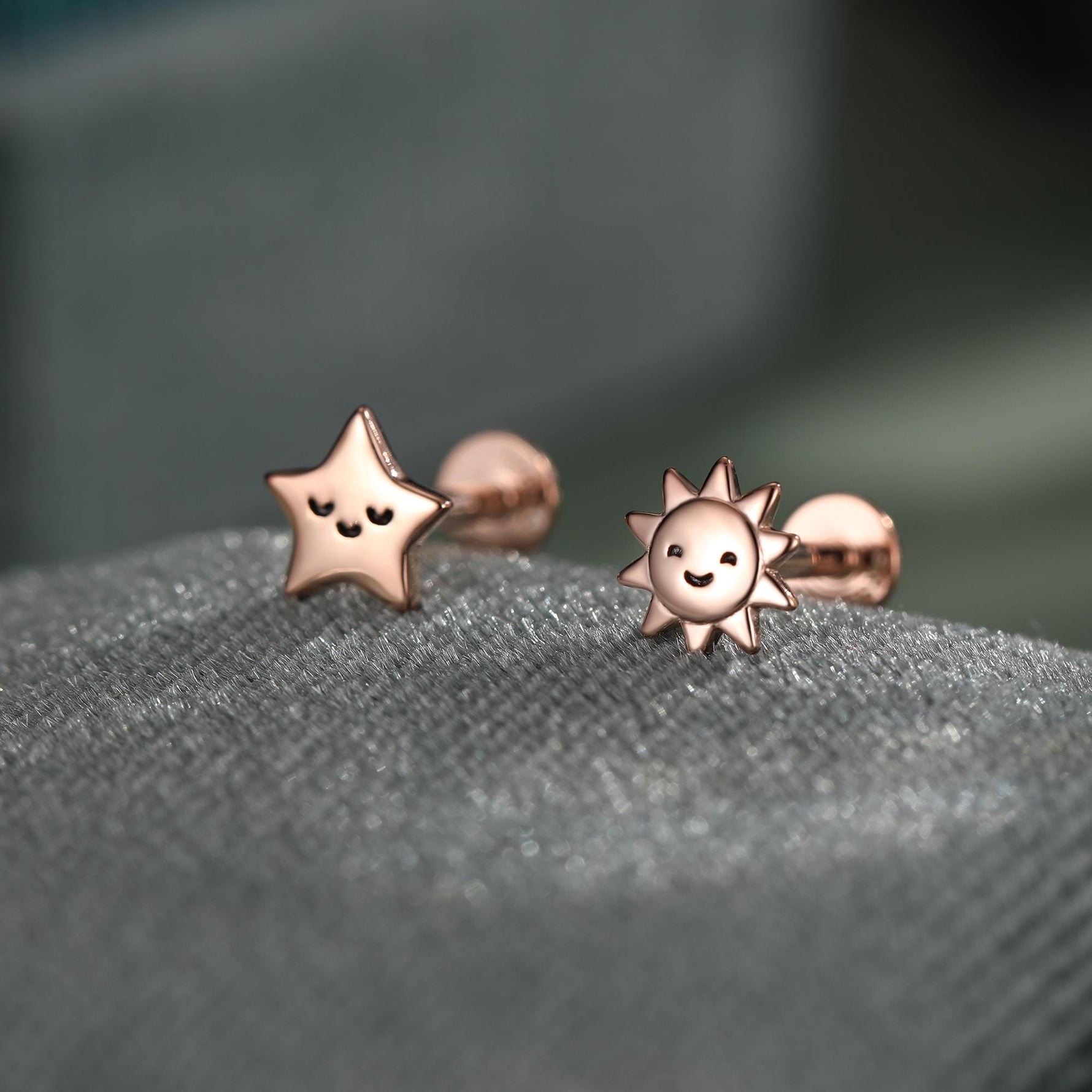 Sterling Silver Sun and Star 16G Flat Back Labret Earrings