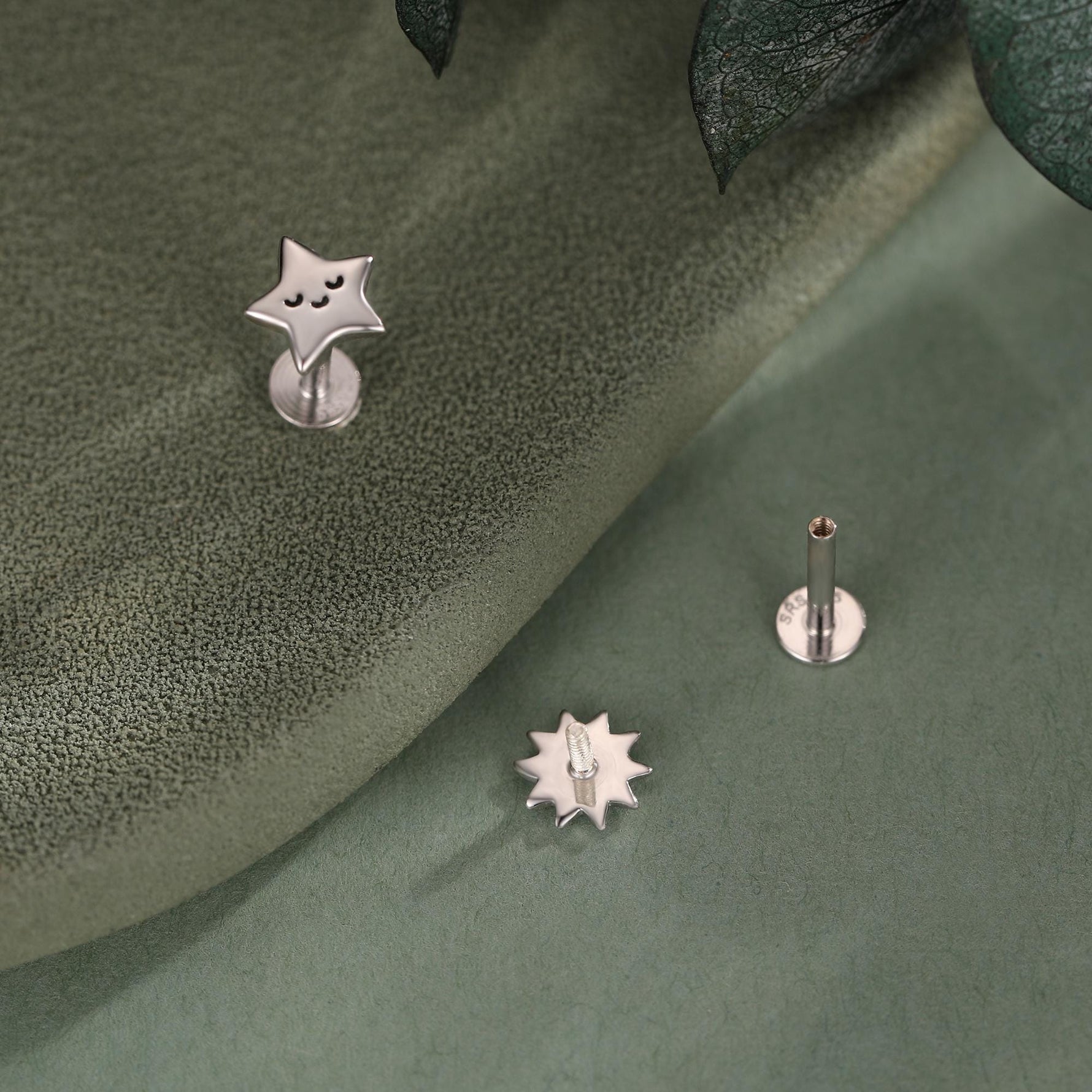 Sterling Silver Sun and Star 16G Flat Back Labret Earrings