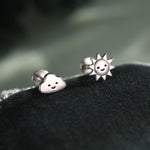 Sterling Silver Sun and Cloud 16G Flat Back Labret Earrings
