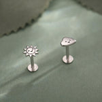 Sterling Silver Sun and Cloud 16G Flat Back Labret Earrings