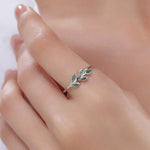 Green CZ Olive Leaf Motif Ring