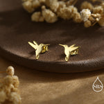 Hummingbird Stud Earrings in Sterling Silver, Silver or Gold, Flying Bird Earrings, Nature Inspired Animal Earrings