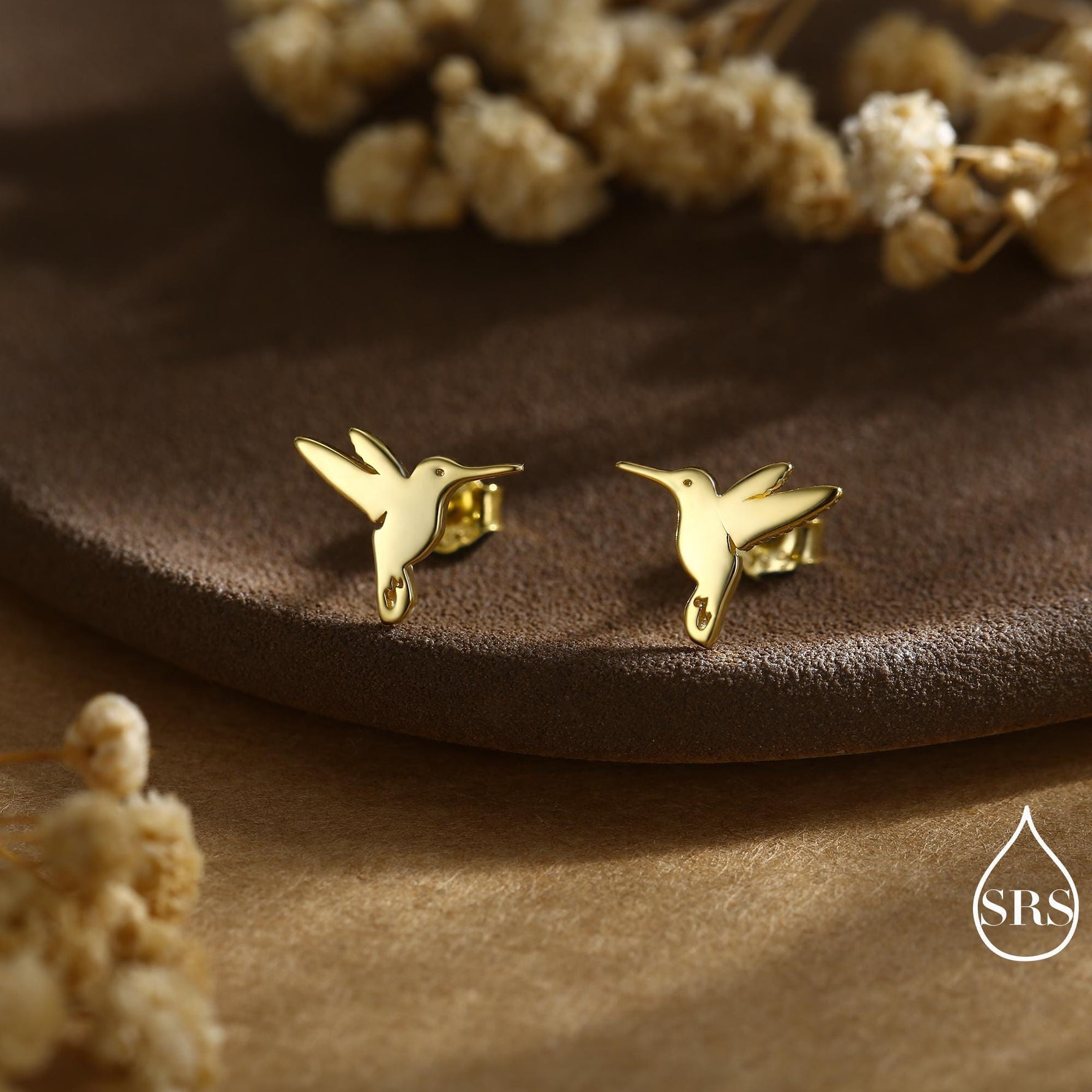 Hummingbird Stud Earrings in Sterling Silver, Silver or Gold, Flying Bird Earrings, Nature Inspired Animal Earrings