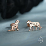 Mismatched Tiger Stud Earrings in Sterling Silver, Silver, Gold or Rose Gold, Asymmetric Tiger Earrings, Nature Inspired Animal Earrings