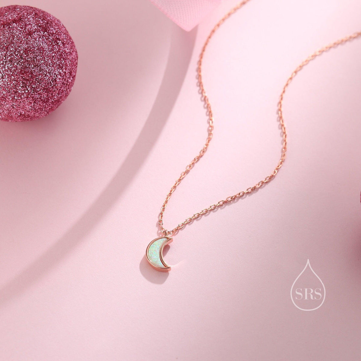 Extra Tiny Opal Moon Necklace in Sterling Silver, Silver or Gold or Rose Gold, Blue Opal or White Opal Necklace
