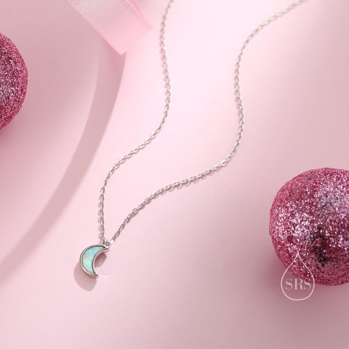 Extra Tiny Opal Moon Necklace in Sterling Silver, Silver or Gold or Rose Gold, Blue Opal or White Opal Necklace