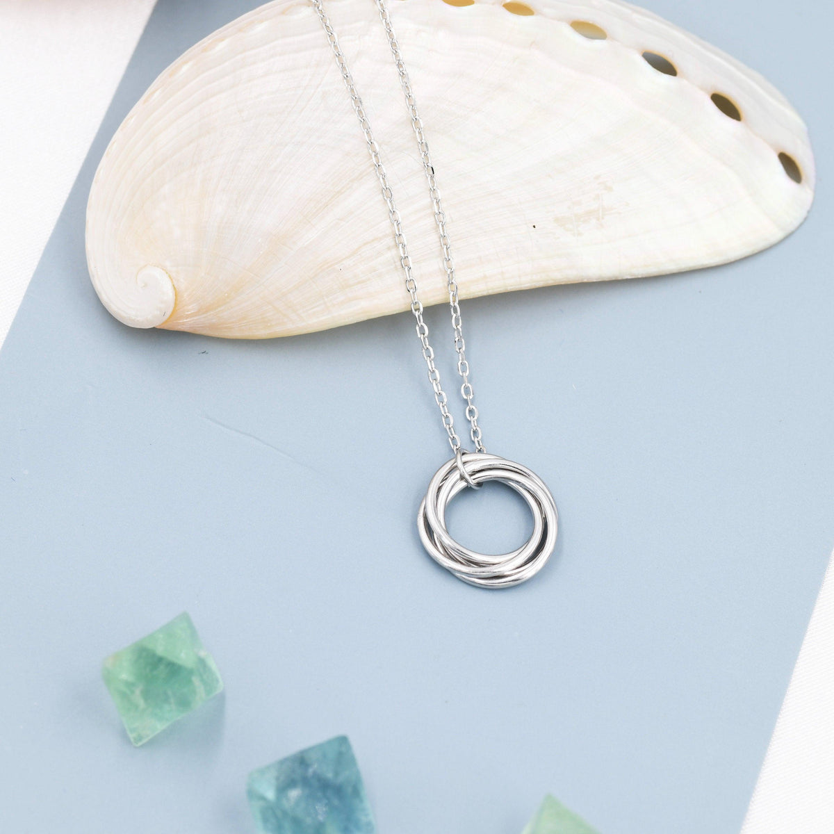 Sterling Silver Four Interlocking Circles Pendant Necklace, Four Entwined Rings for 40s, 40th Infinity Necklace