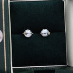 Opal Crystal Planet Stud Earrings in Sterling Silver, Lab Opal Planet Earrings, Fire Opal Saturn Earrings