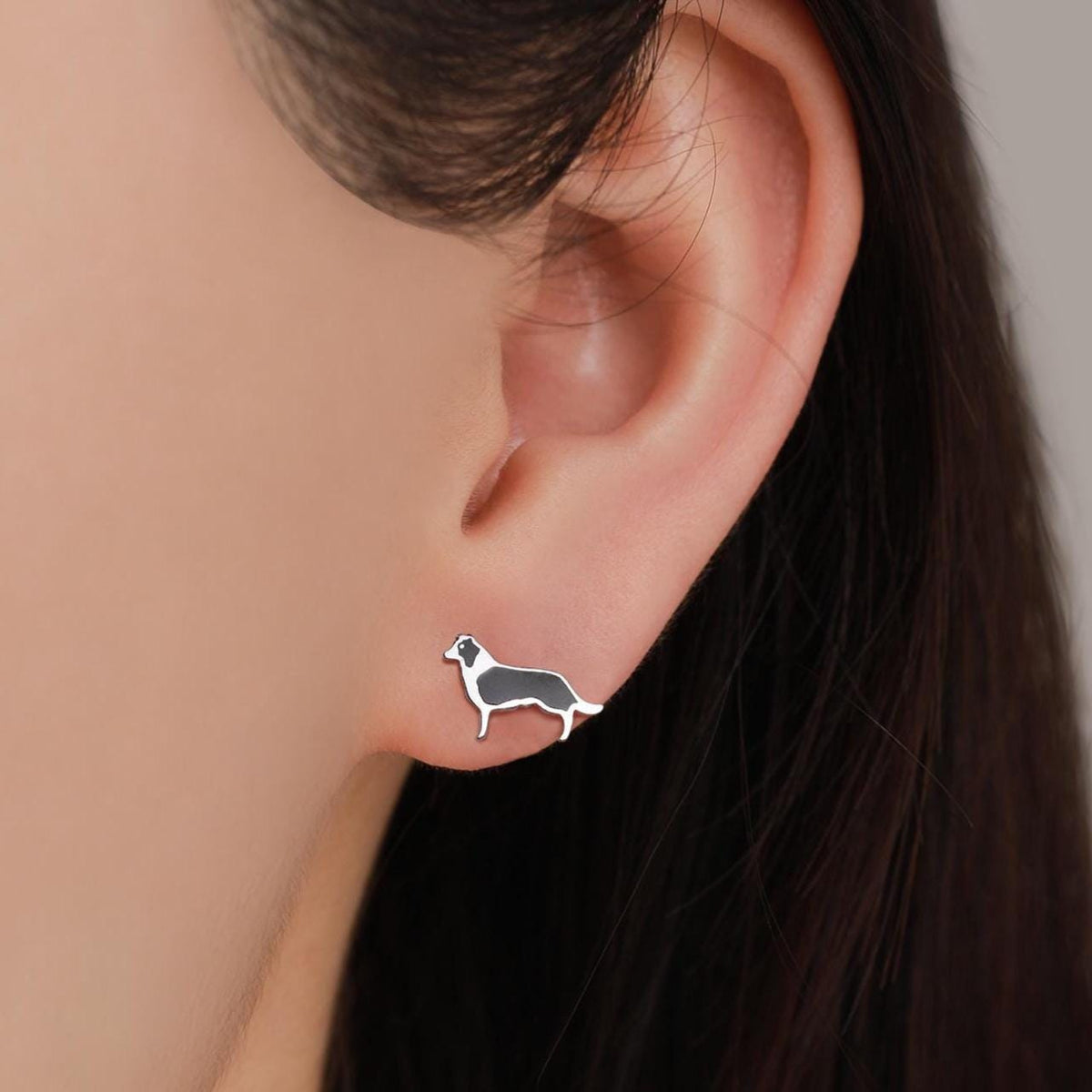 Tiny Enamel Border Collie Dog Stud Earrings in Sterling Silver, Dog Earrings, Animal Earrings, Pet Lover