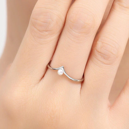 Minimalist Natural Pearl V Ring in Sterling Silver, 3mm Genuine Freshwater Chevron Ring, Adjustable Size Tiara Ring, Real Pearl V Ring