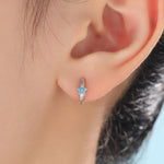 Turquoise CZ Flower Huggie Hoop in Sterling Silver, Silver or Gold, Delicate Flower CZ Hoops, Tiny Flower Hoops, Tiny CZ Hoops