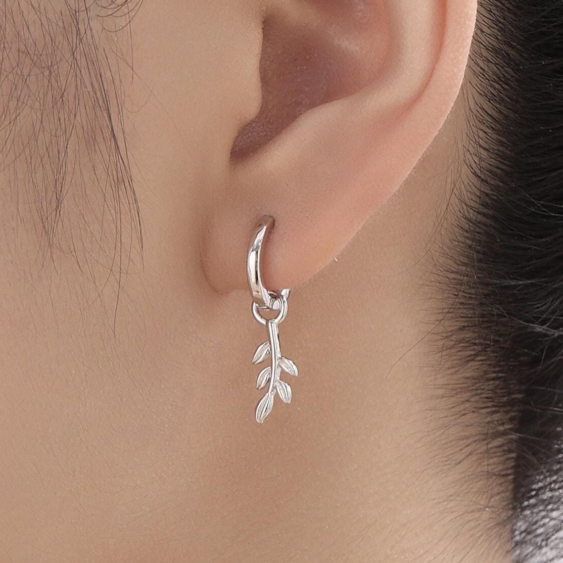 Leaf Charm Huggie Hoop Earrings in Sterling Silver, Silver, Gold or Rose Gold, Leaf Hoop Earrings, Leaf Charm Huggies, Detachable Hoops