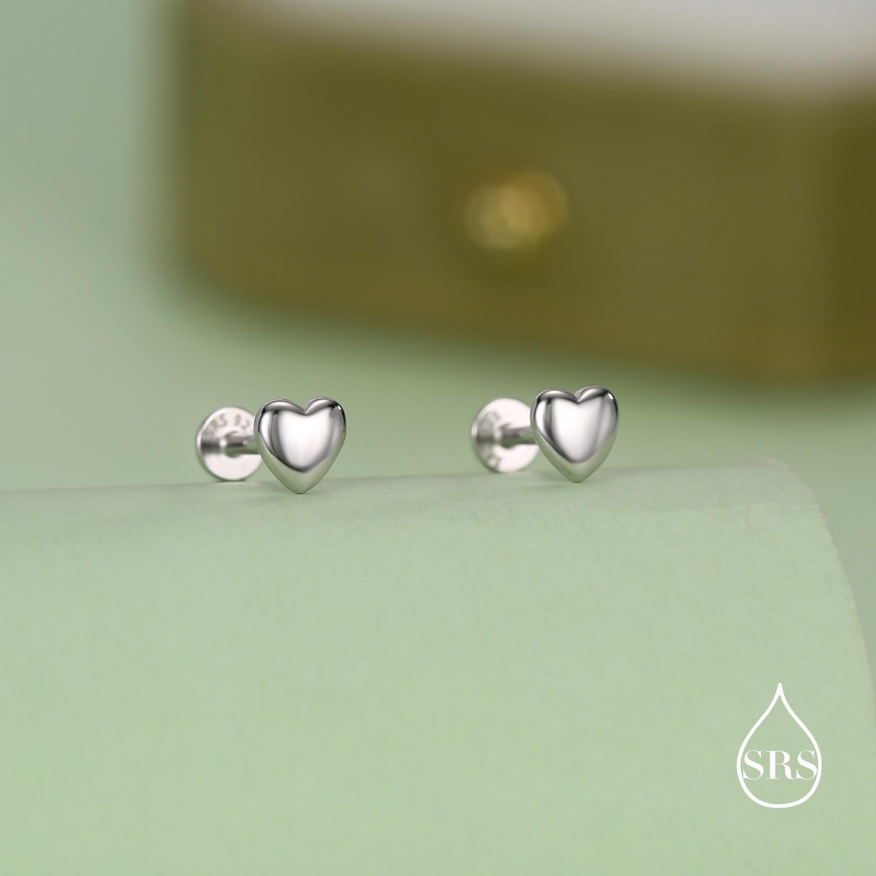 Sterling Silver 5mm Heart 16G Flat Back Stud Earrings