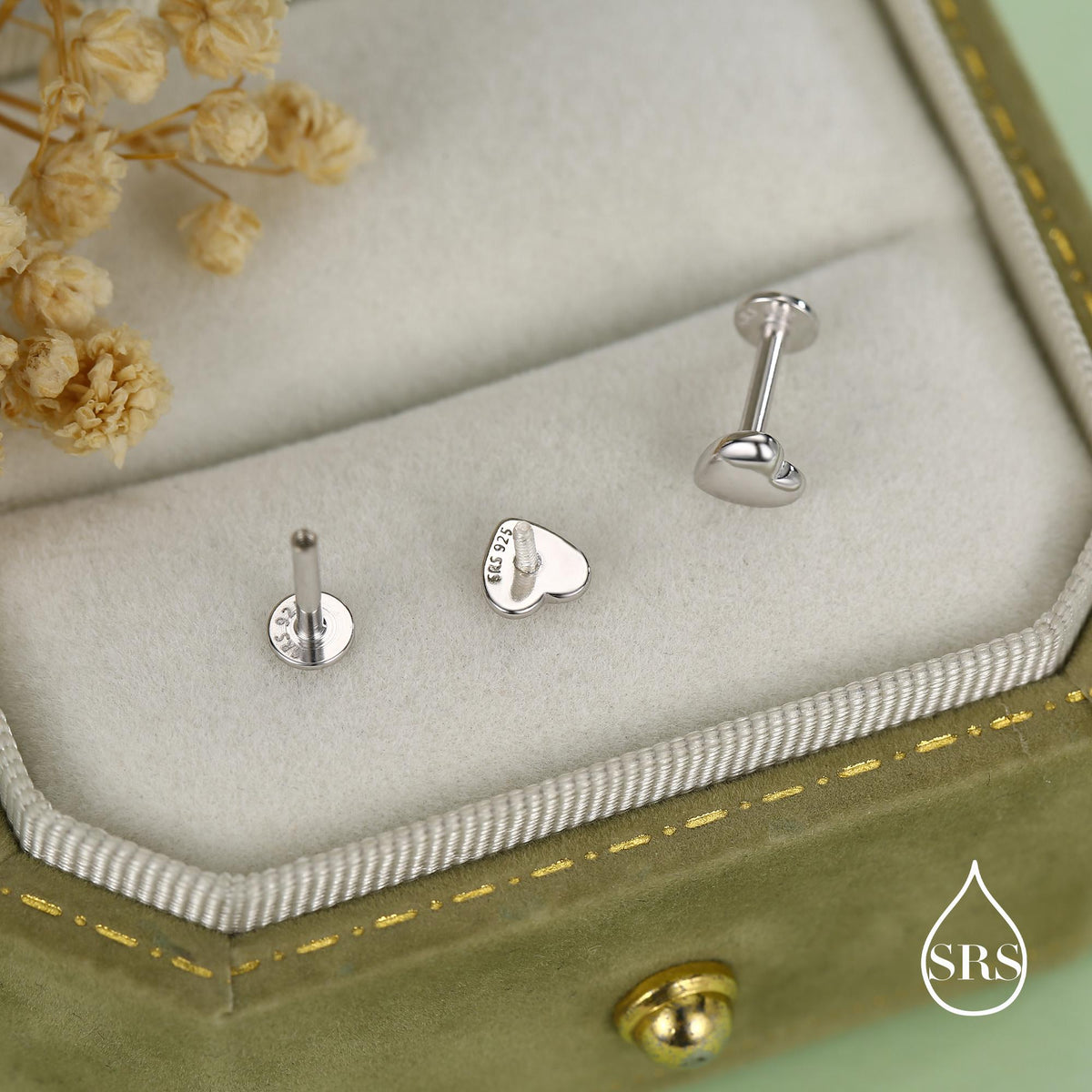 Sterling Silver 5mm Heart 16G Flat Back Stud Earrings