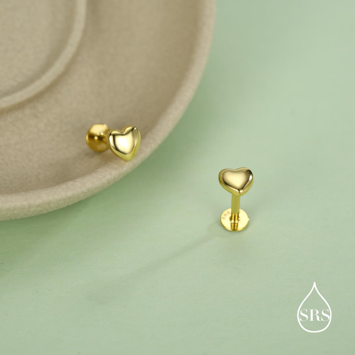 Sterling Silver 5mm Heart 16G Flat Back Stud Earrings