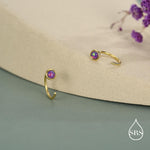 Minimalist Purple Opal Huggie Hoop Threader Earrings in Sterling Silver, Gold or Silver, Pull Through Open Hoop Earrings