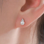 Genuine Freshwater Pearl CZ Trio Stud Earrings in Sterling Silver, Delicate Tiny Pearl and CZ Earrings, Trinity Pearl, Genuine Pearls.