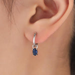 Oval Sapphire Blue CZ Huggie Hoop in Sterling Silver, Silver or Gold, Minimalist Simple Hoop Earrings, Detachable and Interchangeable