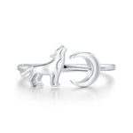 Sterling Silver Howling Wolf and Moon Adjustable Ring