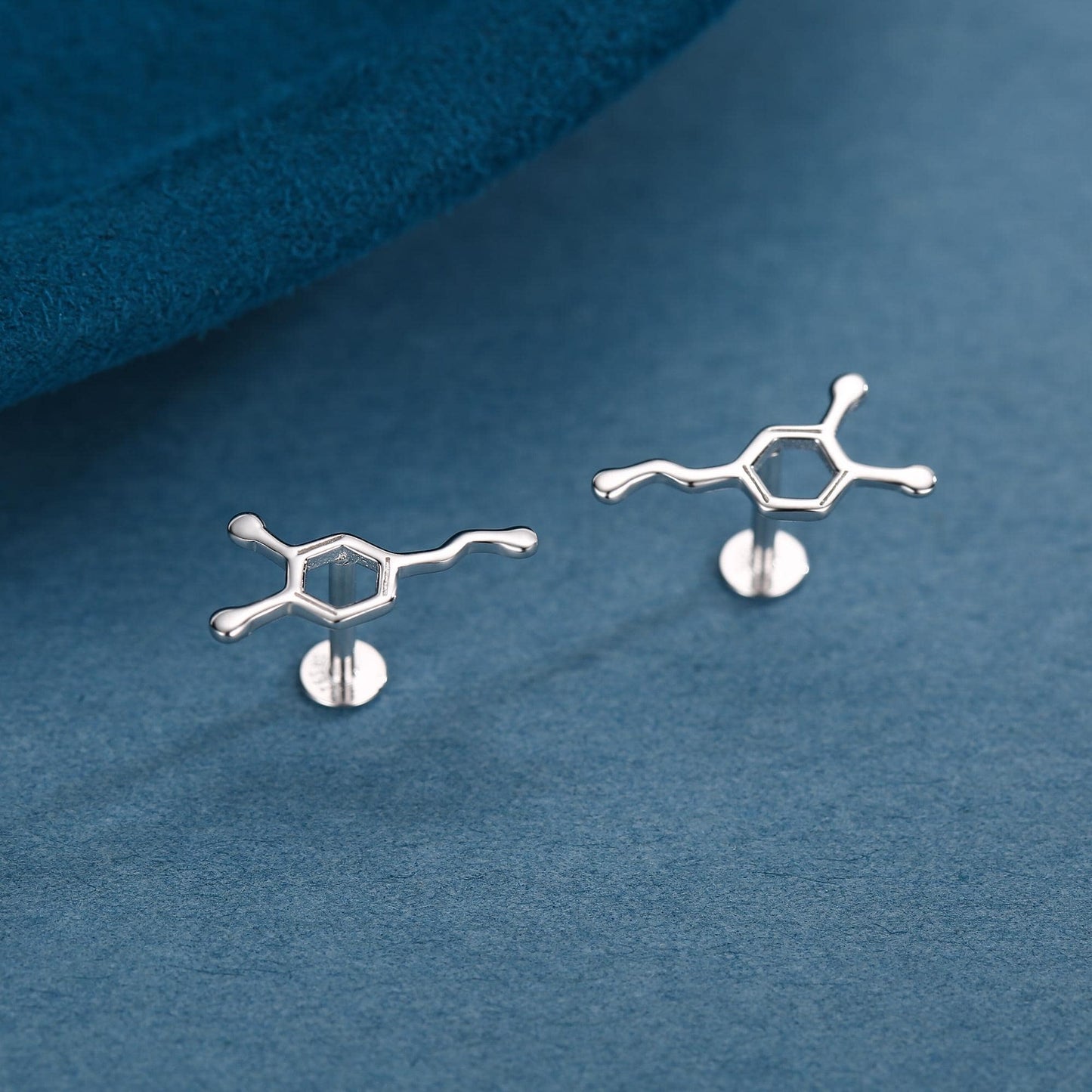 Happiness Molecules Dopamine 16G Flat Back Labret Earrings in Sterling Silver
