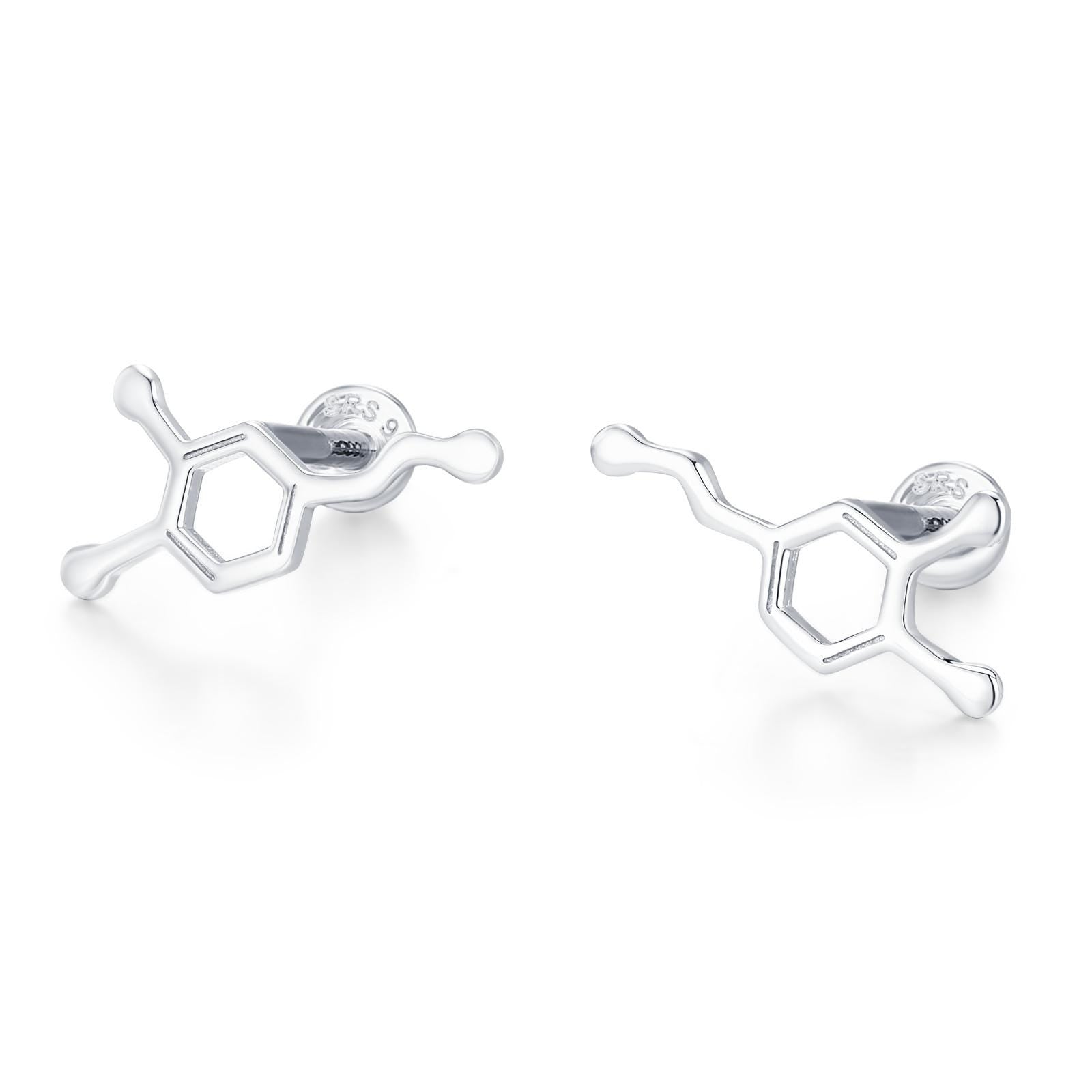 Happiness Molecules Dopamine 16G Flat Back Labret Earrings in Sterling Silver