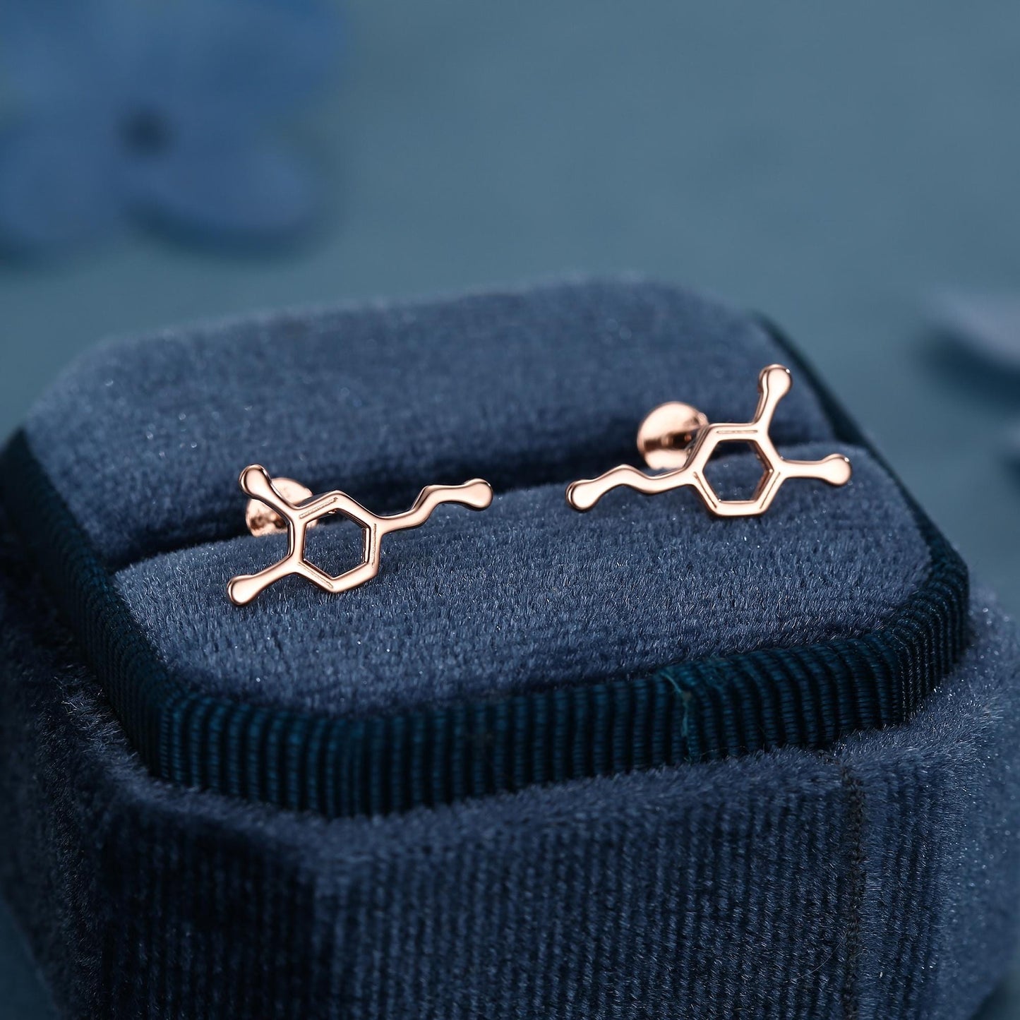 Happiness Molecules Dopamine 16G Flat Back Labret Earrings in Sterling Silver