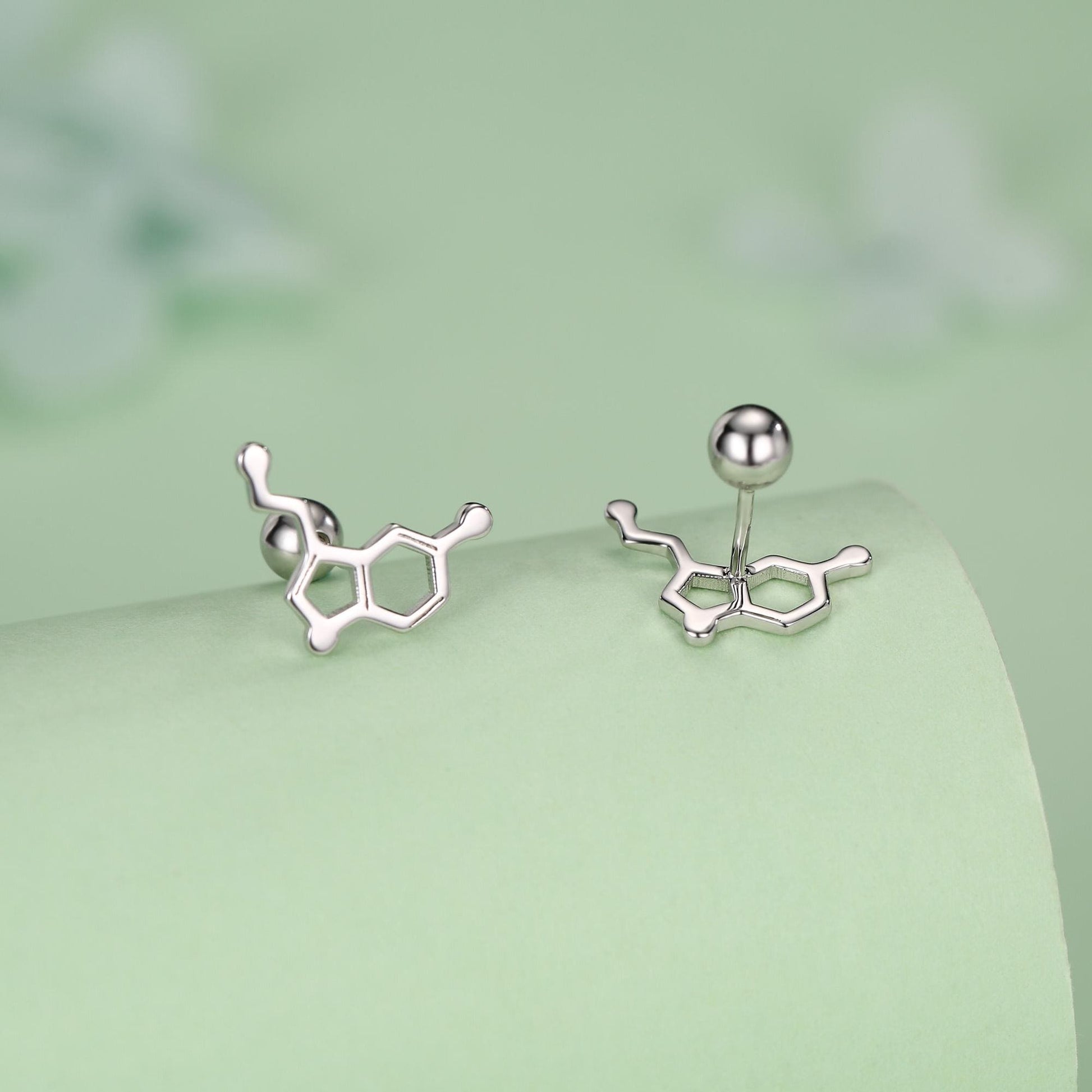 Happiness Molecules Serotonin 18G Screw Back Stud Earrings with Ball Backs
