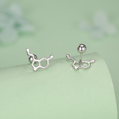 Happiness Molecules Serotonin 18G Screw Back Stud Earrings with Ball Backs