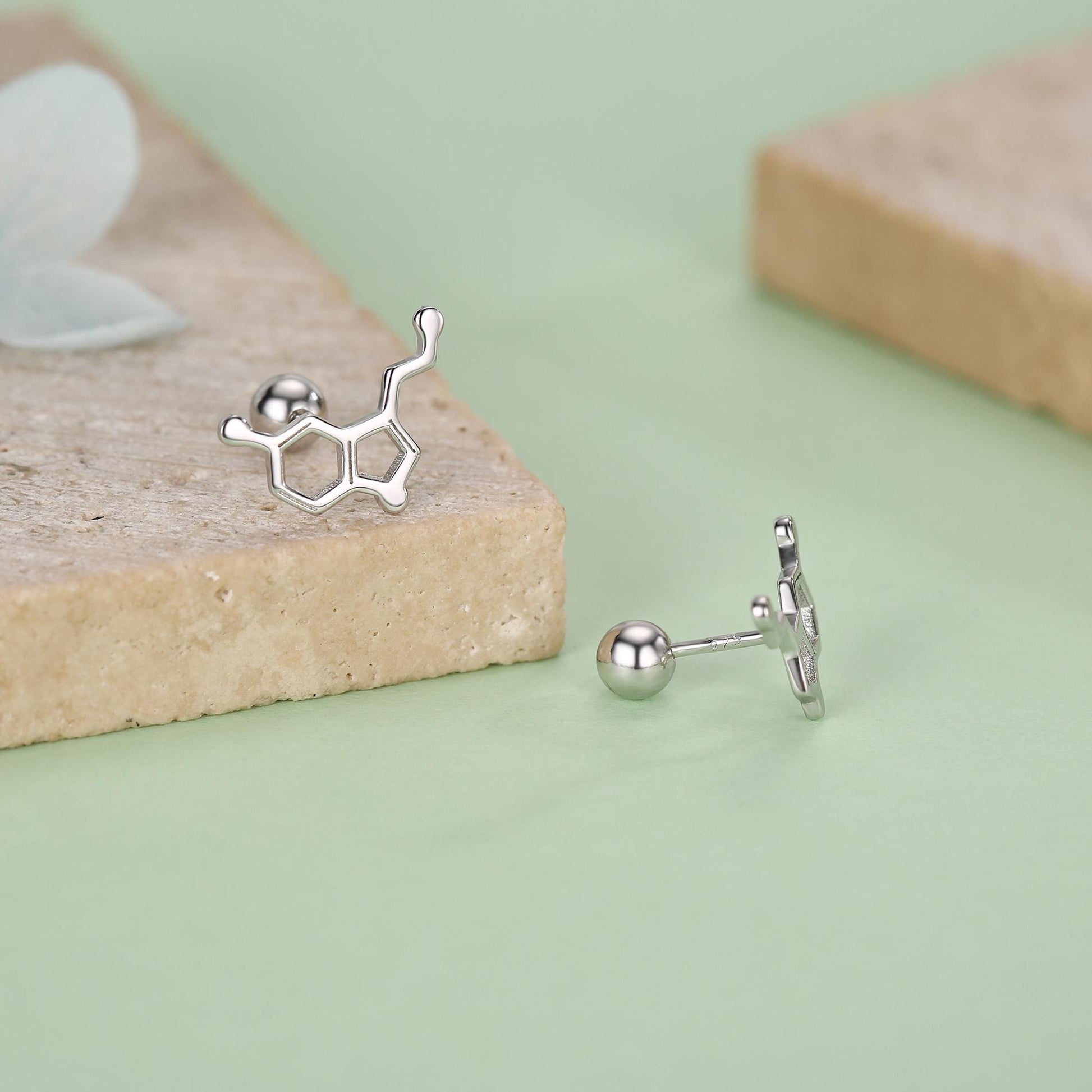 Happiness Molecules Serotonin 18G Screw Back Stud Earrings with Ball Backs