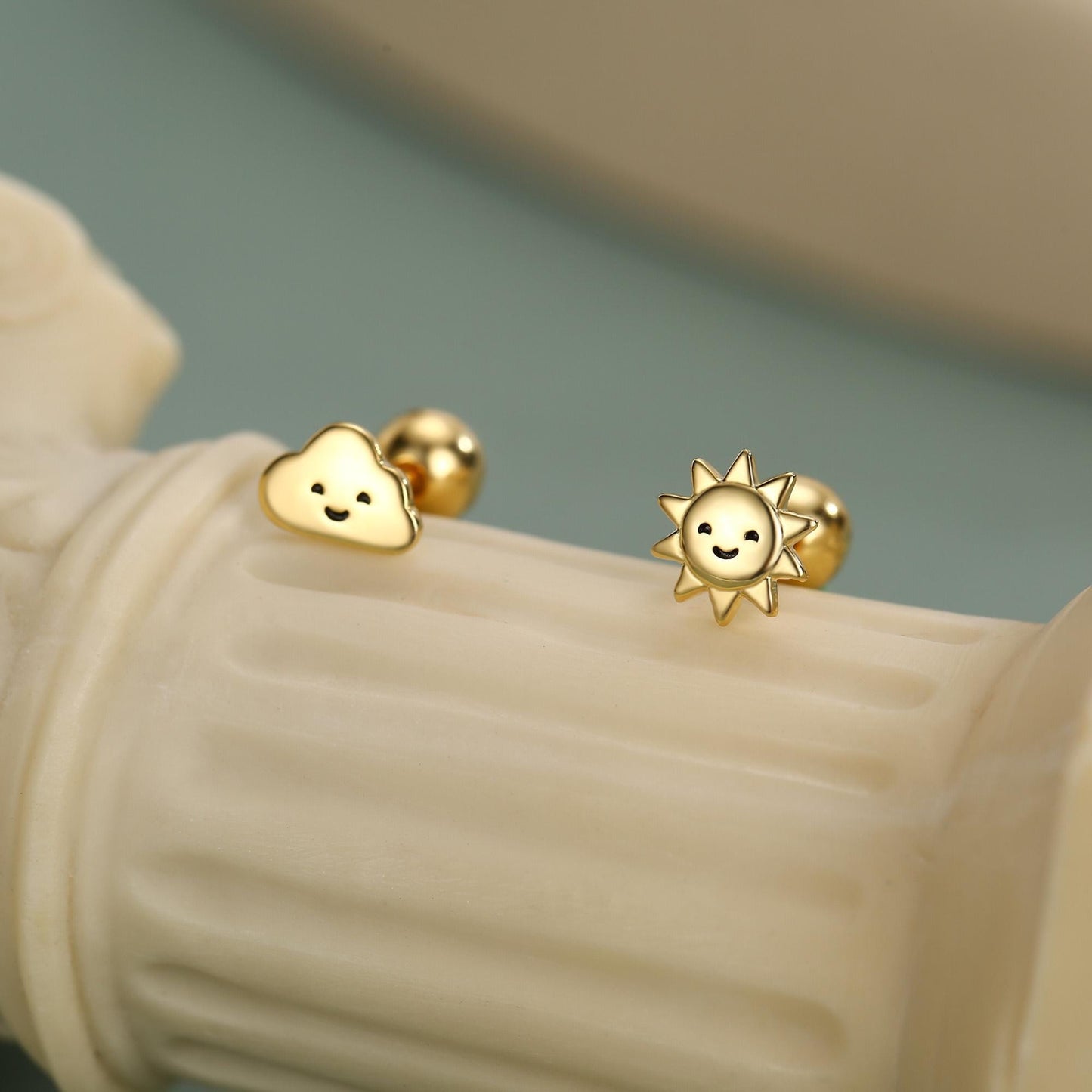 Sterling Silver Sun and Cloud 18G Screw Back Earrings with Ball Backs