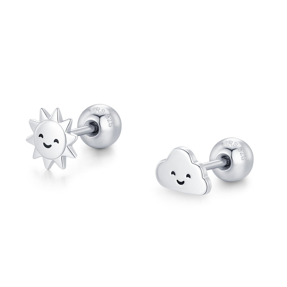 Sterling Silver Sun and Cloud 18G Screw Back Earrings with Ball Backs