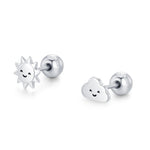 Sterling Silver Sun and Cloud 18G Screw Back Earrings with Ball Backs