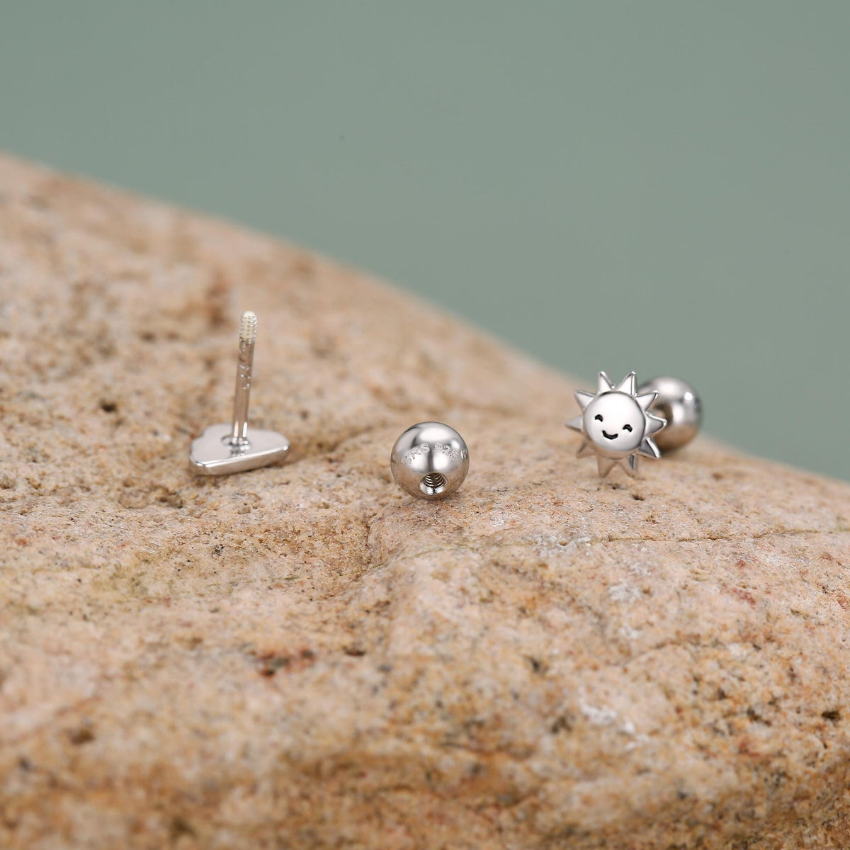 Sterling Silver Sun and Cloud 18G Screw Back Earrings with Ball Backs