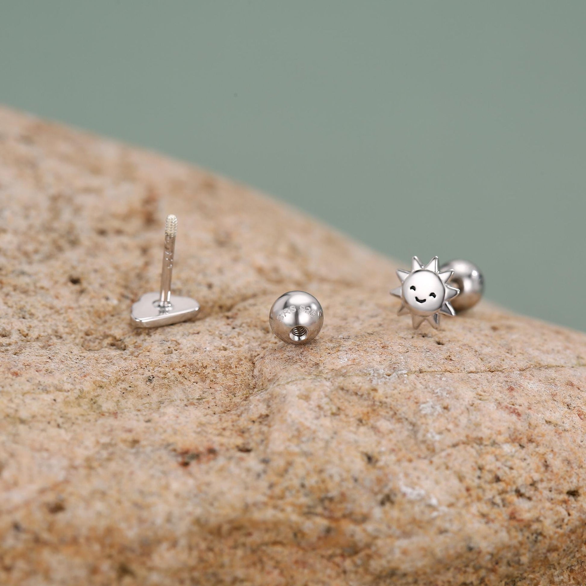 Sterling Silver Sun and Cloud 18G Screw Back Earrings with Ball Backs