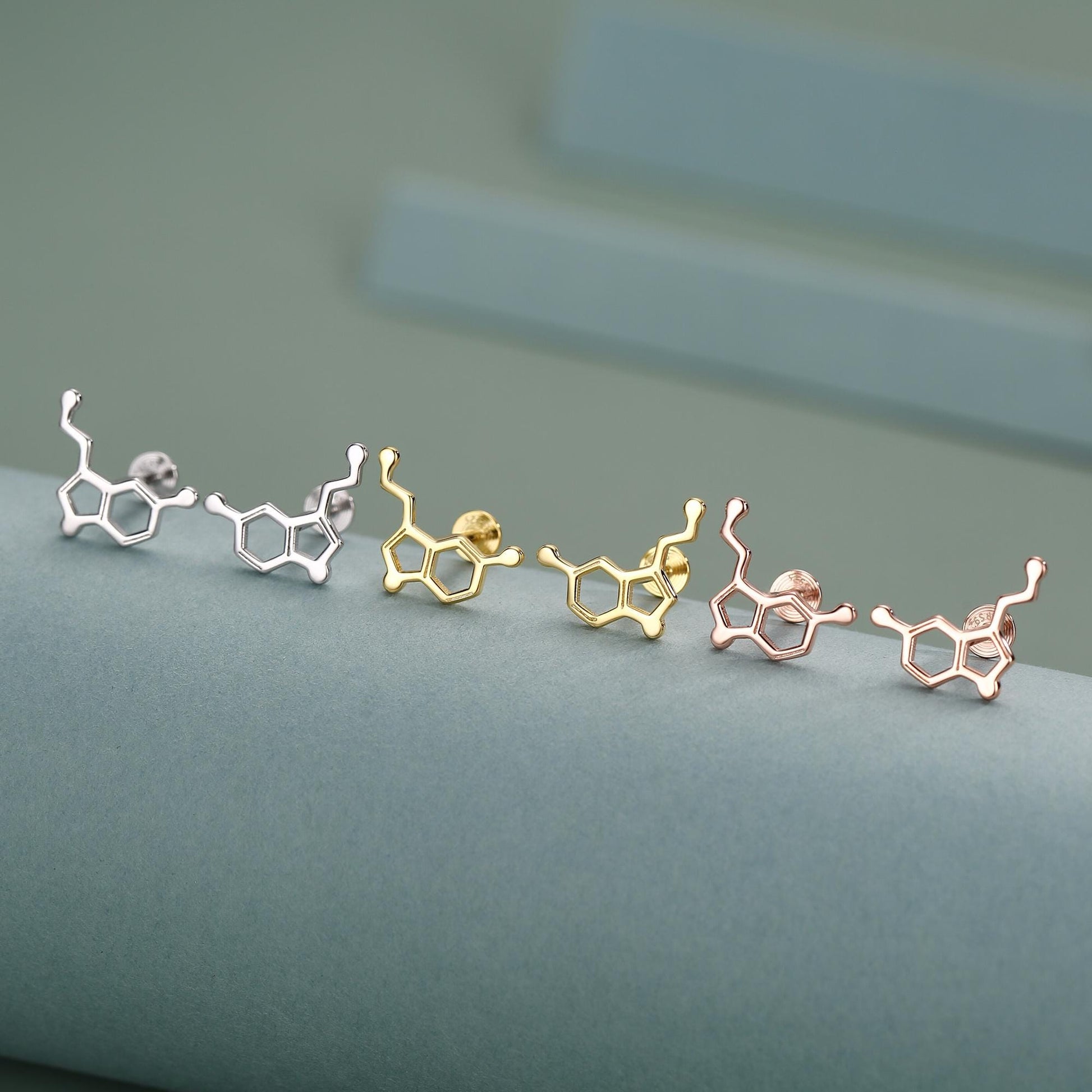 Sterling Silver Serotonin Molecule 16G Flat Back Labret Earrings