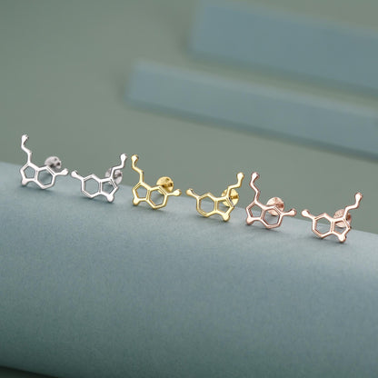 Sterling Silver Serotonin Molecule 16G Flat Back Labret Earrings