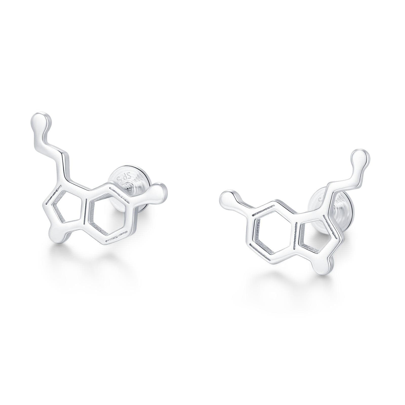 Sterling Silver Serotonin Molecule 16G Flat Back Labret Earrings