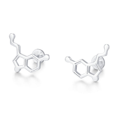 Sterling Silver Serotonin Molecule 16G Flat Back Labret Earrings