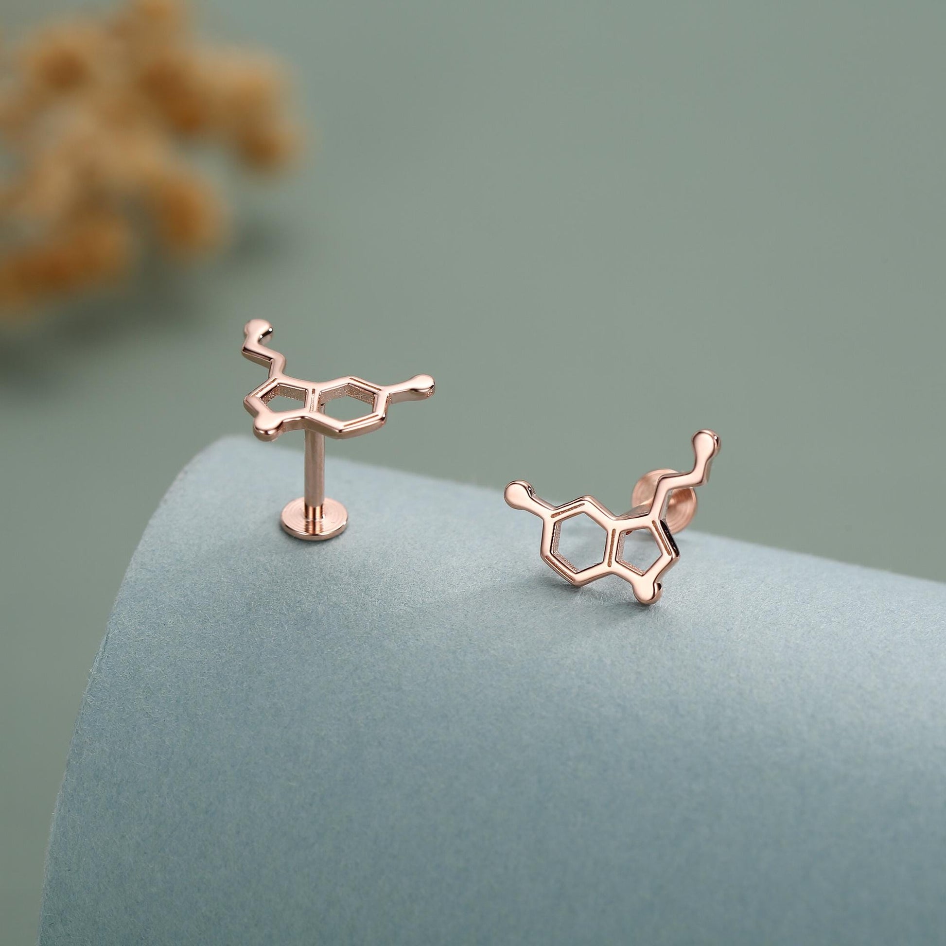Sterling Silver Serotonin Molecule 16G Flat Back Labret Earrings