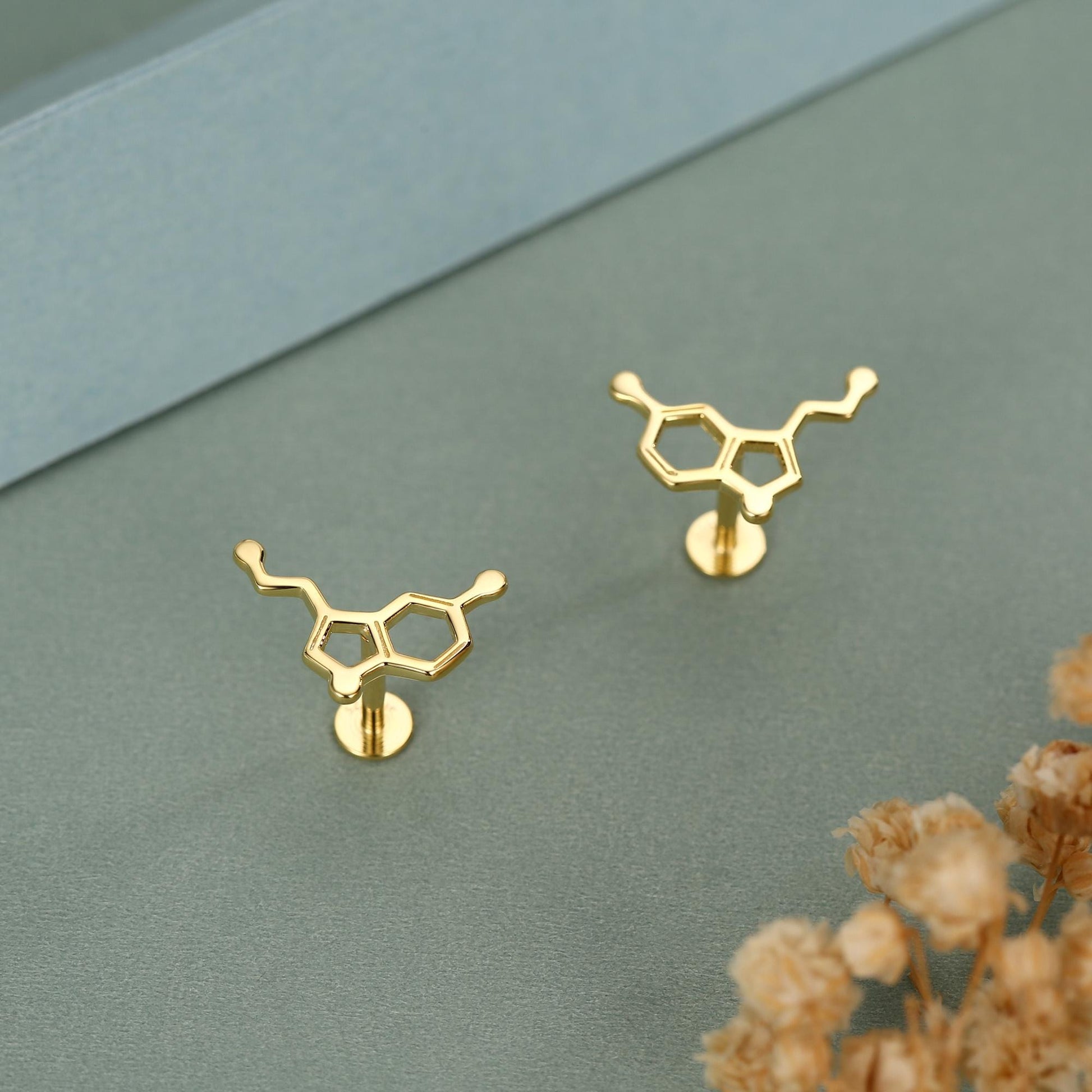 Sterling Silver Serotonin Molecule 16G Flat Back Labret Earrings