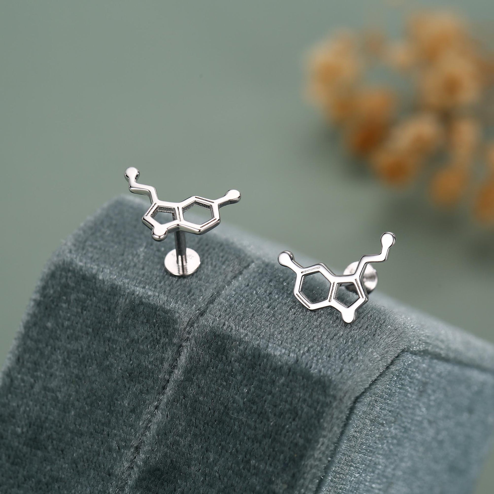 Sterling Silver Serotonin Molecule 16G Flat Back Labret Earrings